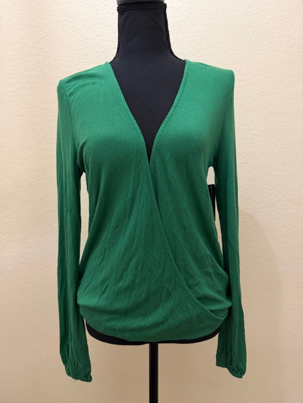 INC International Concepts Emerald Green Surplice Long-Sleeve Top